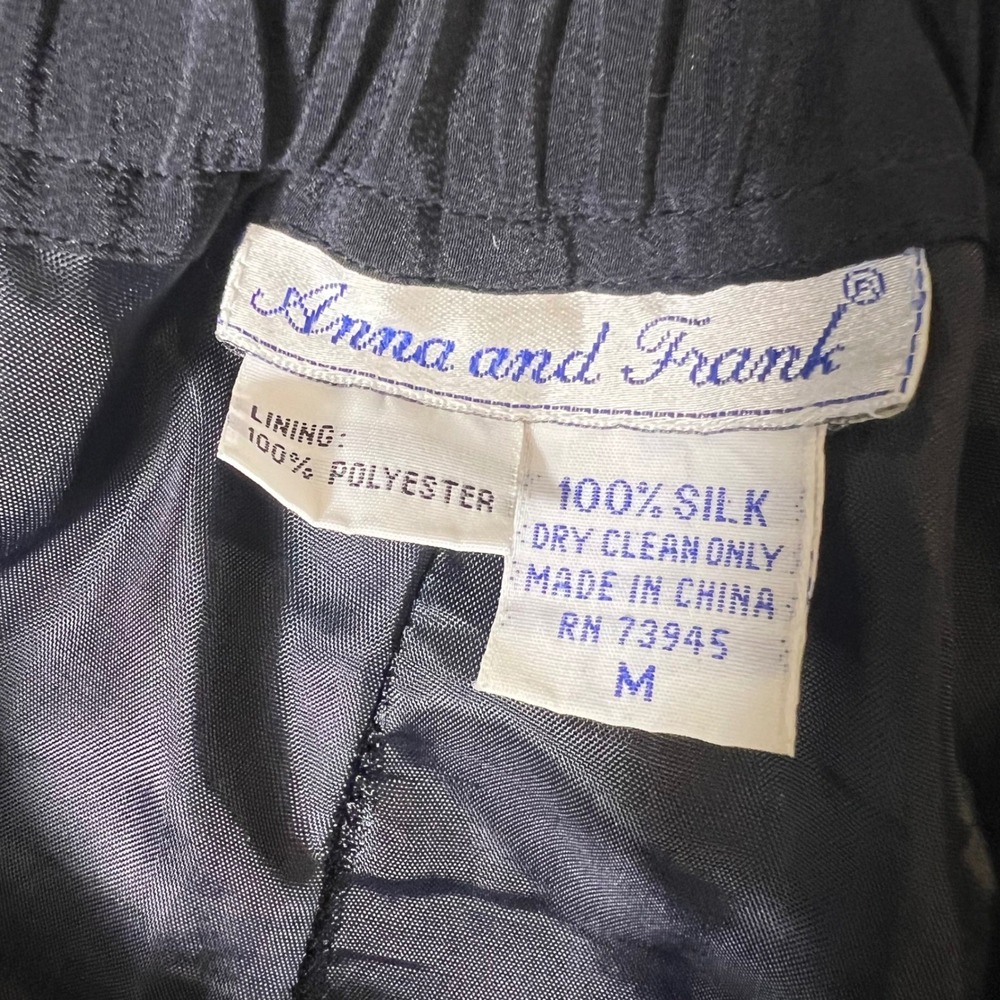 Anna And Frank 100% Silk Black Elastic Waist Straight-Leg Pants - Picture 7 of 8